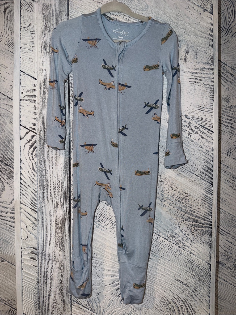 Carter's Light Blue Airplane-Print Footed One-Piece